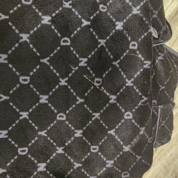 DKNY Black Logo Velour Pajamas PJ Set Button Top & Pants Pockets Sz S - Picture 9 of 9